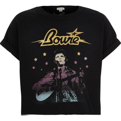 Girls black David Bowie print t-shirt
